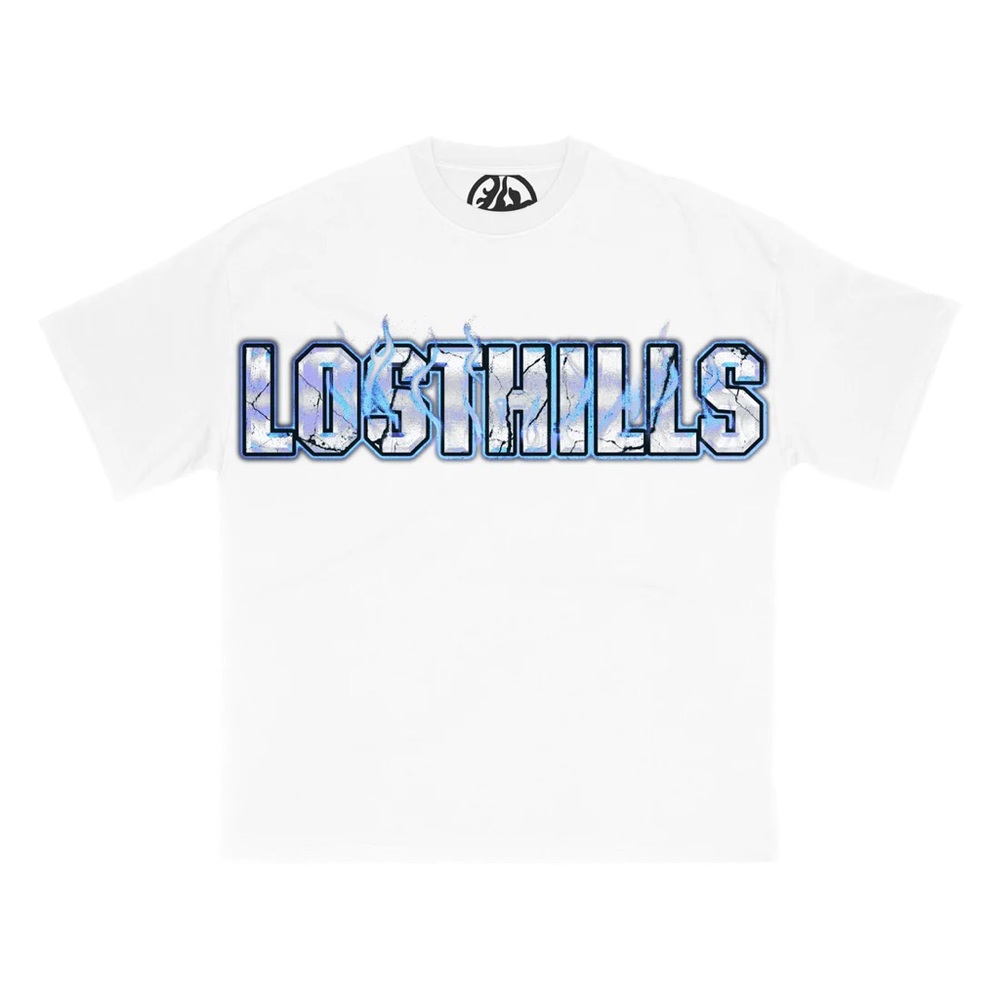 LOST HILLS LH6012 T-Shirt White Size Small Graphic Tee with Ice Blue Logo